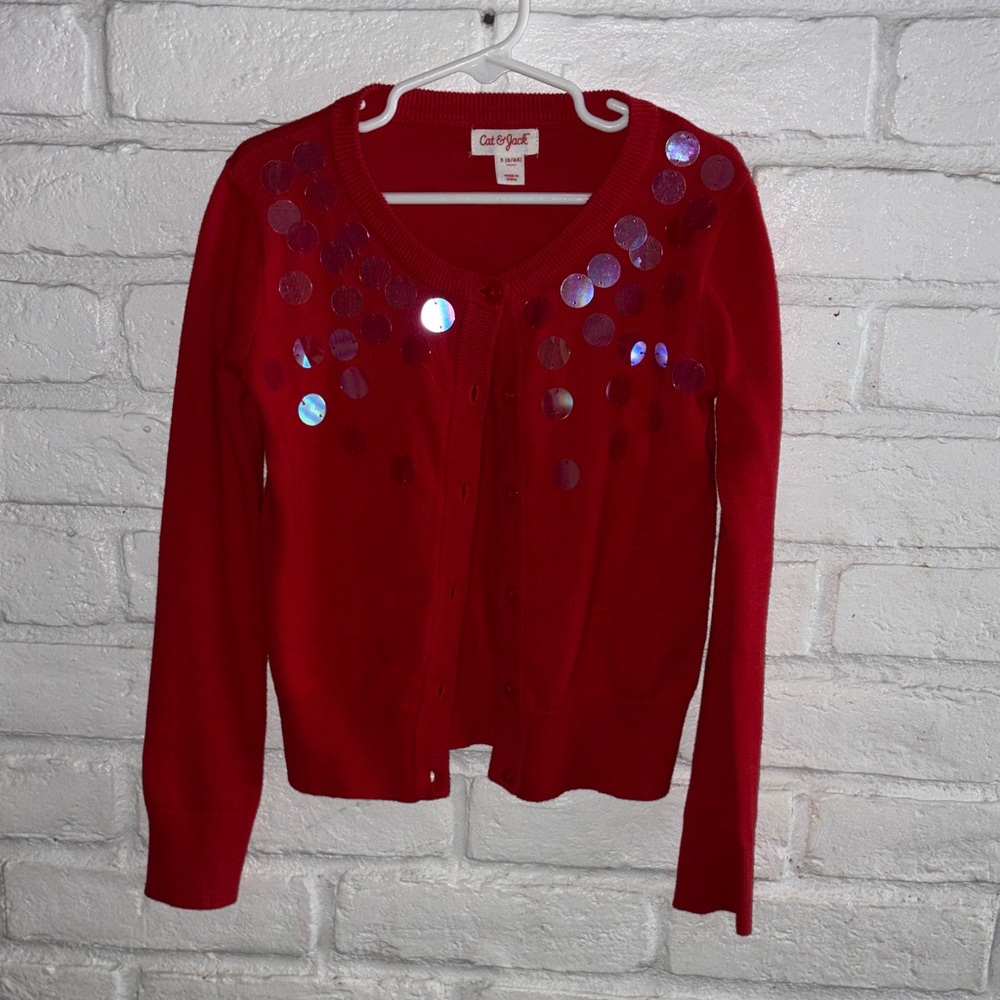 Cat & Jack Red Cardigan with Sequins Size S (6/6x)